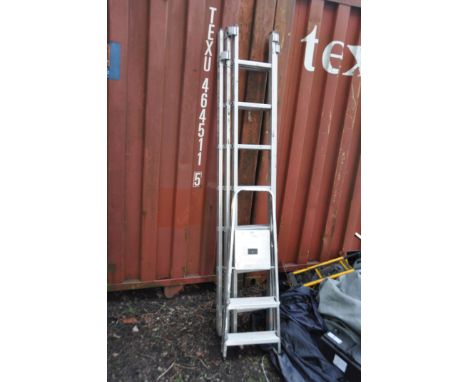 AN ALUMINIUM TRIPLE EXTENSION LADDER with 7 rungs to each LP 222cm section and a pair of steps (2)