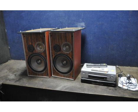 A PAIR OF VINTAGE EKCO TYPE 5768 HI FI SPEAKERS in rosewood effect cabinets (working but dust covers to woofers missing), a H