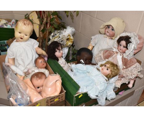 A COLLECTION OF ASSORTED BISQUE HEAD DOLLS, to include a Kammer &amp; Reinhardt Halbig doll marked 'K &amp; R Halbig' with th