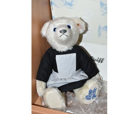 A BOXED LIMITED EDITION STEIFF 'THE SOUND OF MUSIC' MUSICAL TEDDY BEAR, with white mohair and cotton  'fur', gold coloured ea