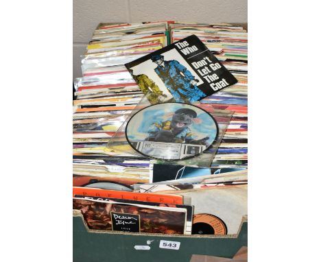 A BOX OF VINYL SINGLES, approximately one hundred and eighty to two hundred records, artists to include The Who, Deacon Blue,