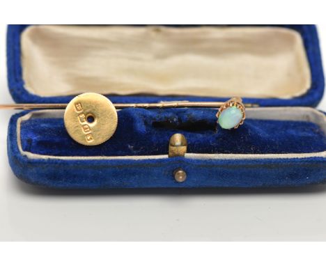 A VICTORIAN 18CT GOLD OPAL STICK PIN/DRESS STUD, oval opal cabochon in a claw setting, removeable, measuring approximately le