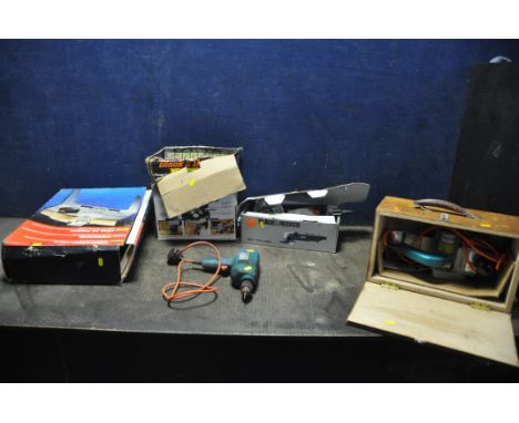 BLACK AND DECKER TOOLS including a router, drill, electric planer and angle grinder (all untested) and a router table (5)