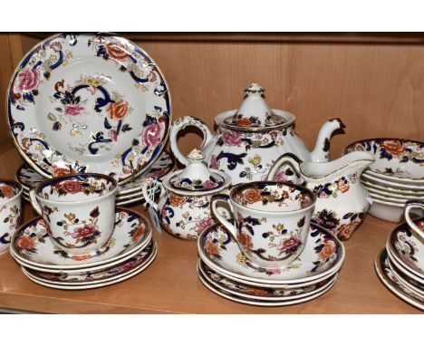 A THIRTY EIGHT PIECE MASON'S MANDALAY DINNER SERVICE, to include a teapot (spout chipped), a cream jug, a sugar bowl (minor g