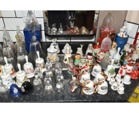 A COLLECTION OF ORNAMENTAL GLASS AND CERAMIC BELLS, to include  to include Hammersley, Royal Worcester, Franklin Porcelain, R