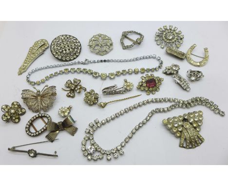 Vintage diamante jewellery, etc. 