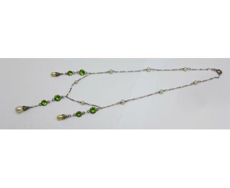 A French silver, paste and faux pearl set necklace, 41cm 