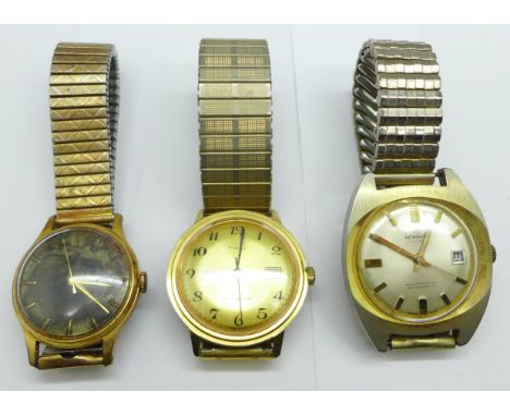 Three wristwatches, Timex, Newmark and one other 