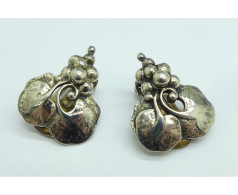 A pair of Georg Jensen silver clip-on earrings, marked 1996 