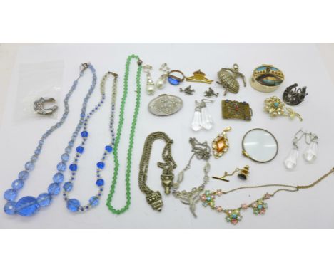 Vintage jewellery, etc., including faceted bead necklaces and drop earrings 