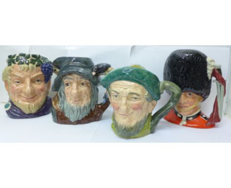 Four large Royal Doulton character mugs, Auld Mac, Rip Van Winkle, Bacchus and The Guardsman 