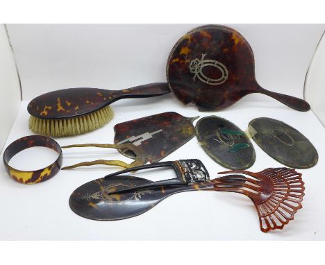 A collection of tortoiseshell, some for repairs, faux bangle, etc. 
