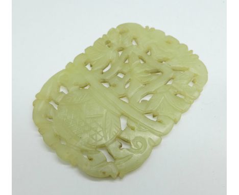 A carved jade plaque, 55mm x 75mm 