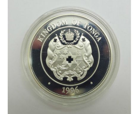A 1996 Kingdom of Tonga one Pa'Anga commemorative silver proof coin, Coronation of Queen Elizabeth II, 1953, .925 silver, 31.