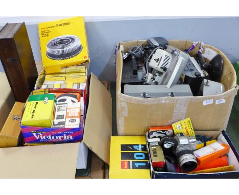 Slide projectors, slides, a Kodak carousel, etc., and a Pentax M2-60 camera **PLEASE NOTE THIS LOT IS NOT ELIGIBLE FOR POSTIN
