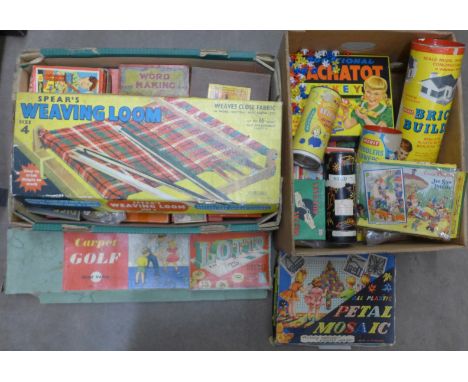 Two boxes of vintage toys and games including Merit Brick Builders **PLEASE NOTE THIS LOT IS NOT ELIGIBLE FOR POSTING AND PAC