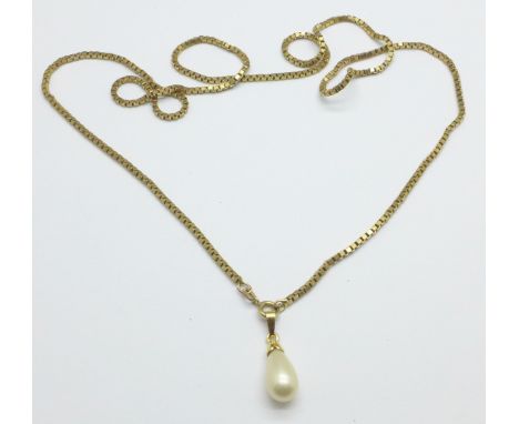 A 9ct gold chain with silver mounted pendant, chain 12.5g, 66cm 
