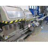 Emmegi Twin Electra SUN TU/5 double mitre saw, serial no. 101931 (2006), approx. 6m working bed,