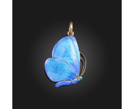 A silver gilt and enamel butterfly pendant by Child &amp; Child, the butterfly realistically designed with closed wings decor