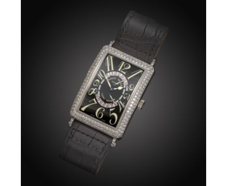 A gentleman's diamond-set 18ct white gold 'Long Island' wristwatch by Franck Muller, the signed black enamel dial with cream 