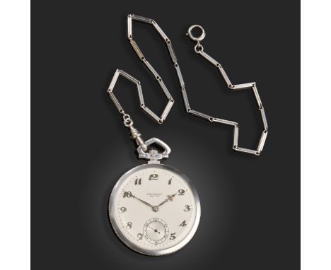 A platinum slim dress pocket watch by Jules Jurgensen, the signed dial applied with Arabic numerals and subsidiary seconds di