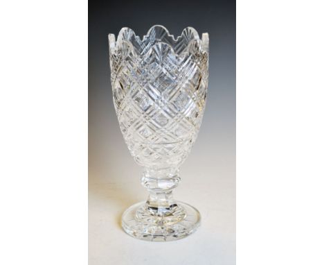 Waterford crystal cut glass vase, etched mark to base, 34cm high   Condition: **Due to current lockdown conditions, bidders a