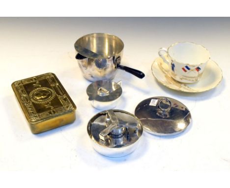 First World War Officers silver-plated tea set, together with Princess Mary Christmas tin and Jackson &amp; Gosling 'Might in