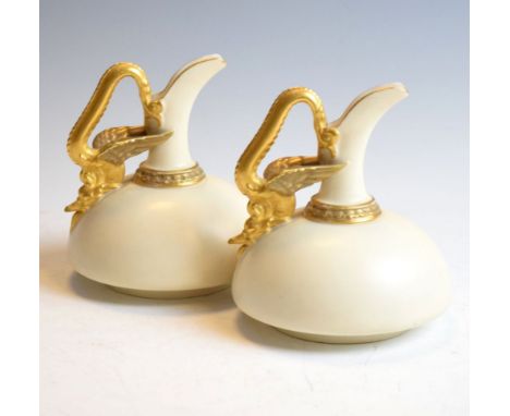 Pair of late 19th Century Royal  Worcester ewers, shape number 1048   Condition: Some wear to gilding - We endeavour to menti