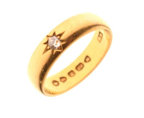 Victorian gentleman's 22ct gold wedding band with single gypsy-set diamond, London 1884, size M½, 5.8g gross approx   Conditi