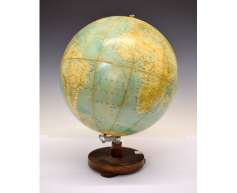 Philips 13.5-inch terrestrial globe on oak base, 46cm high   Condition: Staining especially to edges of gores. **Due to curre