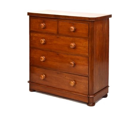 Victorian mahogany chest of drawers, 97cm x 36cm x 101cm high   Condition: General overall fading, patch or veneer loss to to