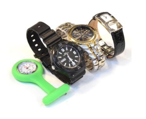 Three assorted wristwatches comprising Casio day/date, 100m water resist with quartz movement, black dial with Arabic quarter