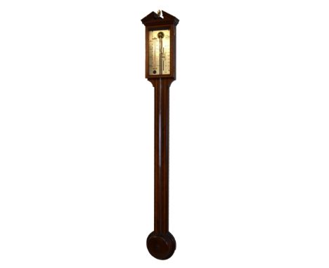 Comitti - Reproduction mahogany cased stick barometer, with engraved silvered register plate reading from 27 to 31-inches of 