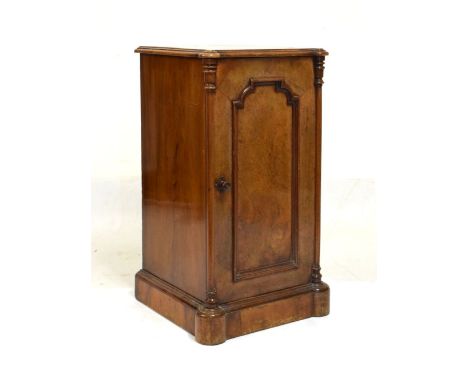 Victorian mahogany and burr walnut pedestal cabinet, the interior fitted with single shelf, 43cm x 43cm x 81cm high   Conditi