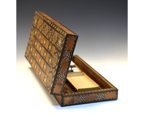 Middle Eastern backgammon board, with inlaid decoration, 40cm wide   Condition: Damage to the inlaid decoration in places acr