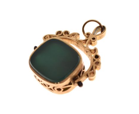 9ct gold swivel fob seal set green and black hardstone matrices, 8.6g gross approx   Condition: **Due to current lockdown con