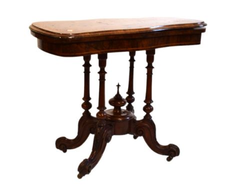 Mid Victorian walnut card table, 91cm x 47cm (closed) x 73cm high   Condition: Top with water damage, lifting of veneers, gen