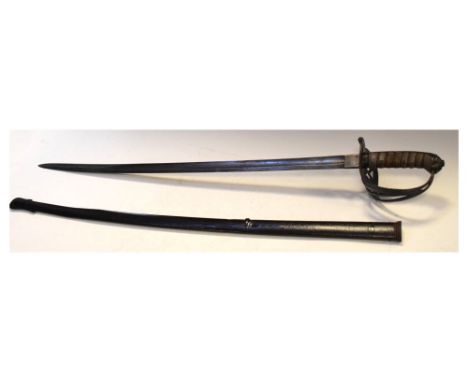 British Officers dress sword having shark skin grip, and black painted guard, blade measuring 81cm approx   Condition: Both s