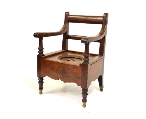 19th Century mahogany commode chair, 65cm x 62cm x 95cm   Condition: General overall fading, water damage etc - **Due to curr