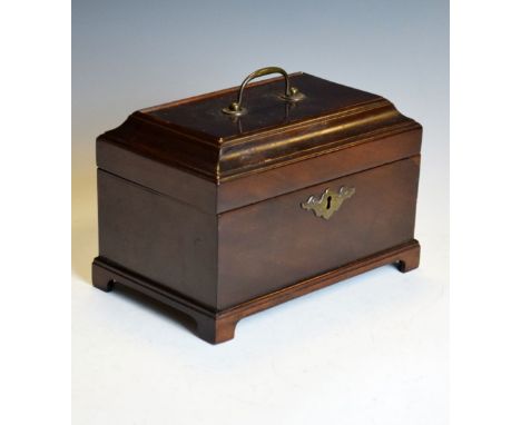 Georgian mahogany tea caddy, 22cm wide   Condition: Minor veneer loss and restoration to front of cover, also replacement ven