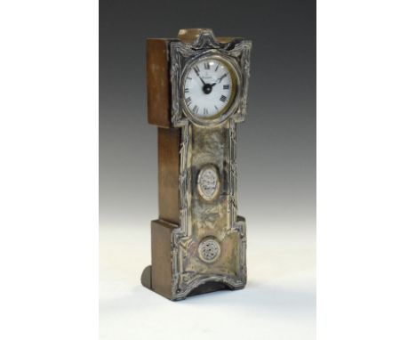 Edward VII silver cased pocket watch holder in the form of a longcase clock with inscription 'A reminder of August 2nd 1912' 