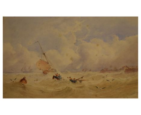 Attributed to A. Van Dyke Copley Fielding - Watercolour - A Stormy Seascape, signed and dated 1850, 21cm x 32cm   Condition: 