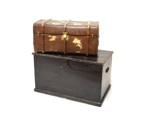 Early 20th Century black painted chest, 100cm wide, together with a cabin trunk, 87cm wide (2)   Condition: Wear to both piec