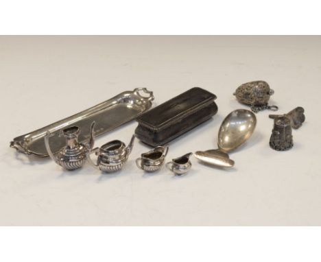 Collection of various silver items to include an Elizabeth II miniature tea set and tray, Birmingham 1973, George V silver te