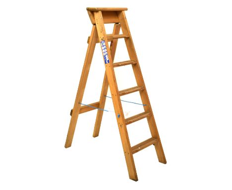 Pine step ladder of six-treads, 156cm high   Condition: General wear. **Due to current lockdown conditions, bidders are unabl