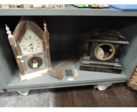 Two antique clocks in spares and repairs condition including bracket clock and mantle