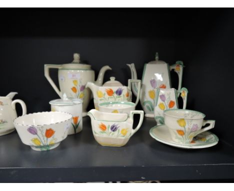 A selection of Burleighware in a Clarice Cliff design