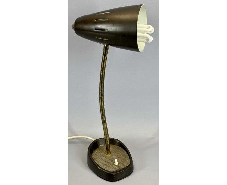RETRO STYLE PIFCO MODEL NO 971 DESK LAMP with flexible stem, brown metal base and shade, 40cms H