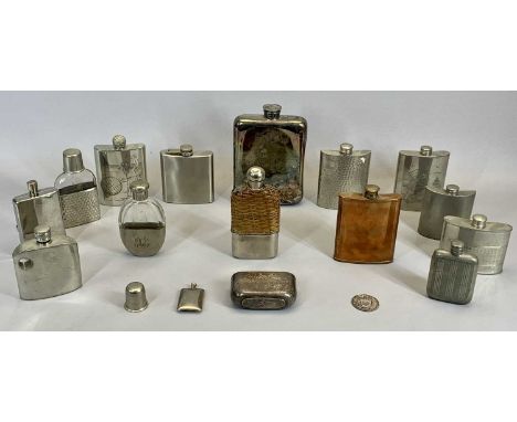 SILVER PLATED, PEWTER, COPPER &amp; OTHER HIP FLASK COLLECTION (15) - 18.5 x 12.5cms the largest