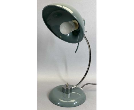 VINTAGE STYLE DESK LAMP with blue enamel base and shade, chrome stem, 37cms H